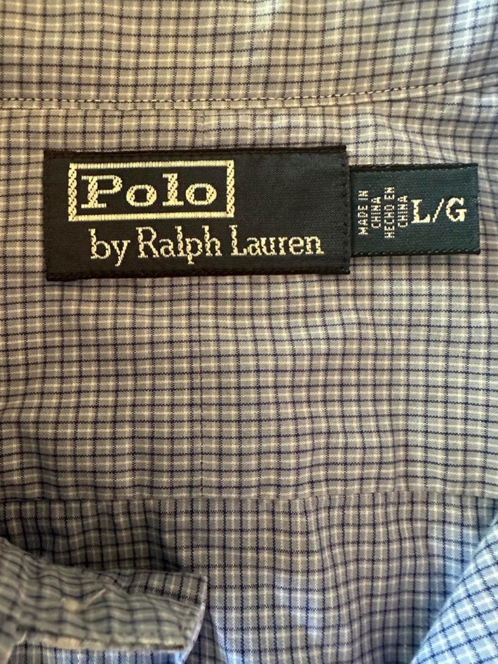 Vintage 90s Polo Ralph Lauren L Blue Micro Check Button Up Shirt Hong Kong - Picture 4 of 8